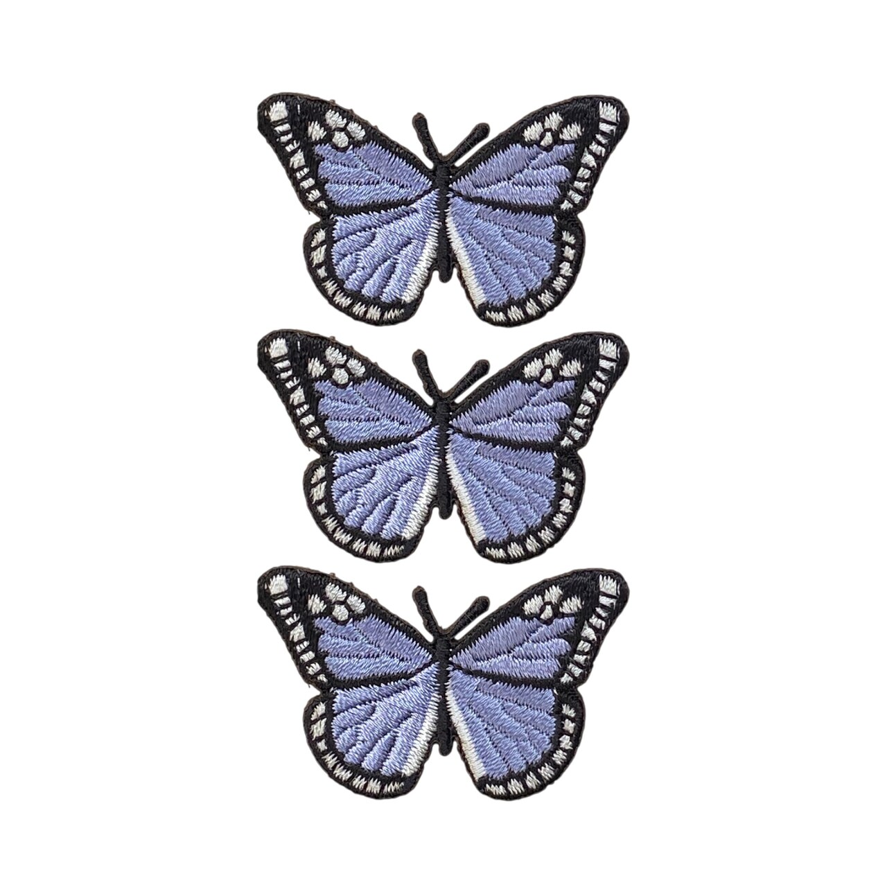 Set of 3, 2 inch - Lilac, Black Butterfly Embroidered, Iron on Patch